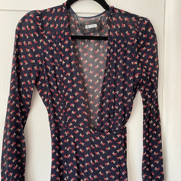 Reformation Floral Wrap Dress long sleeve Maxi - Picture 3 of 4